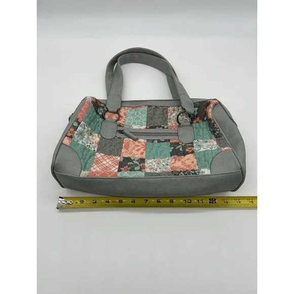 Tess Barrel Shape Handbag in Mint/Mellon/Grey Quilted Patchwork - Picture 9 of 10